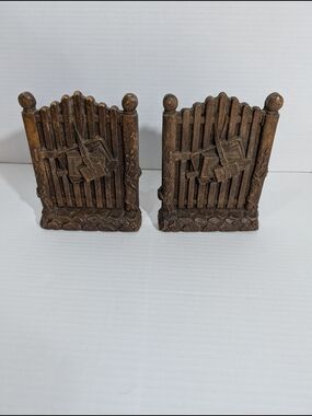 Antique Carved Wooden Gate Bookends